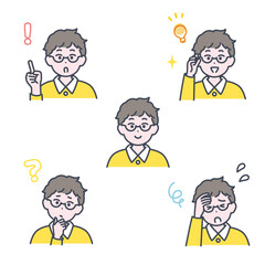 キッズ　男の子の表情　アイコン　イラストセット