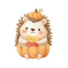 Cute Hedgehog in Pumpkin with French Fries