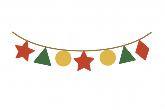 Party decoration garland with star, circle, triangle, and rhombus shapes, creating a festive holiday celebration