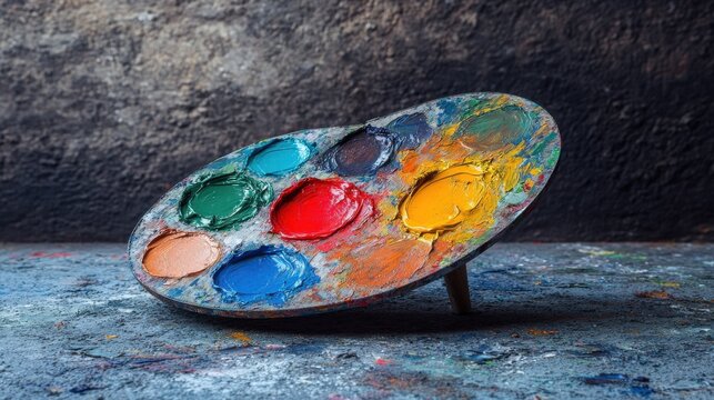 Colorful artist palette with vibrant paint in a creative workspace
