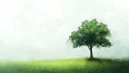 Isolated tree in vast open field under clear sky