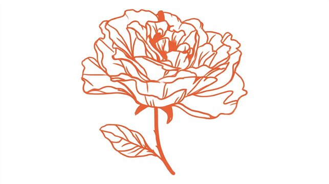 Detailed line drawing of an orange-toned rose