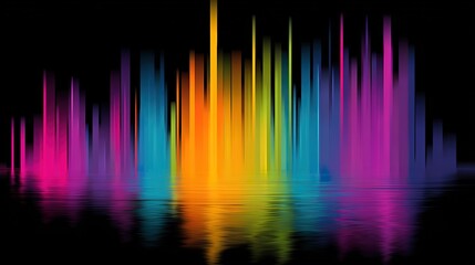 Vibrant Sound Wave Visualization with Colorful Reflections in Water