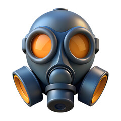 Gas mask 3D icon with orange lens, safety on transparent background