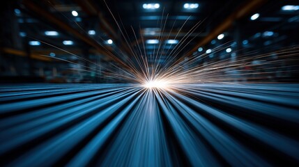 Dynamic Industrial Scene with Sparks and Light Trails in Workshop