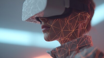 Close-Up of Woman Wearing Virtual Reality Headset with Digital Effects