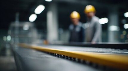 Focused Workers in Safety Helmets Overseeing Production Operations