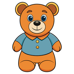 Obraz premium Cartoon teddy bear wearing a blue shirt with yellow buttons Keywords: teddy bear, toy, stuffed animal, cute