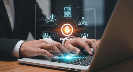 Payroll Holographic Dashboard with  Finance Icons — Payroll Management and Salary Processing