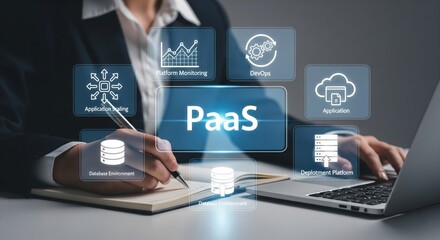 Platform as a Service PaaS Hologram Interface with Technology for Cloud Computing, Deployment, DevOps and Database Management