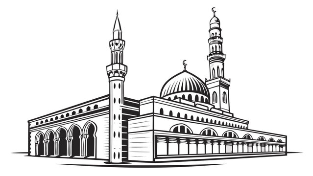 black and white mosque building illustration clip art preview