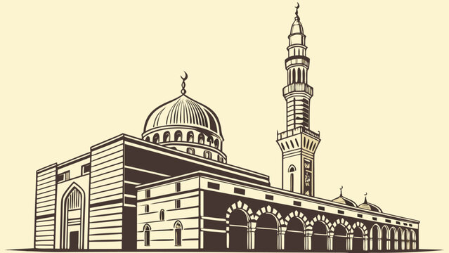 mosque building with minaret, brown and beige clip art preview