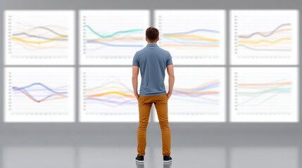 Obraz premium Man immersed in wall of documents, exploring information overload in the modern workplace.