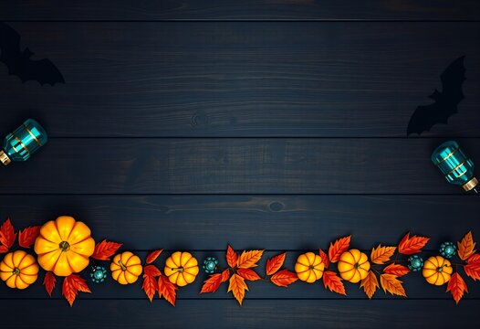 Dark festive background with pumpkins and Halloween atmosphere