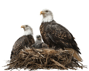 bald eagle  on his nest isolated on white