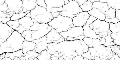 black and white dust and cracked concrete wall Texture pattern design element white background.