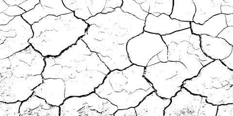 black and white dust and cracked concrete wall Texture pattern design element white background.