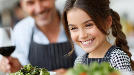 Happy Girl Enjoying Fresh Salad with Smiling Adult Companion
