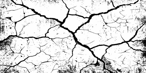 black and white dust and cracked concrete wall Texture pattern design element white background.