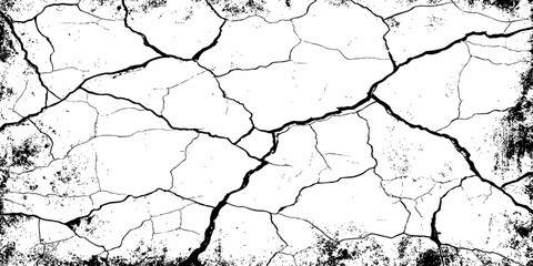 black and white dust and cracked concrete wall Texture pattern design element white background.