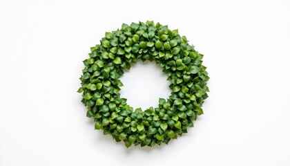 Obraz premium Lush Green Leaf Wreath White Background