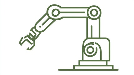 A simplified line drawing of a robotic arm, depicting its articulated joints, a multi-fingered gripper, and a base, showcasing its mechanical structure and functionality