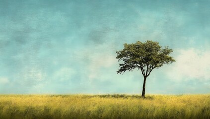 Fototapeta premium Single tree captured in vast empty grassy field