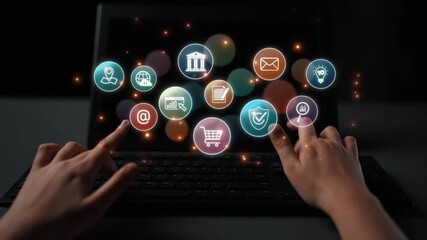 Set of business and digital service icons representing finance, cloud, analytics, email, communication, ecommerce, cybersecurity, and global connectivity in a modern ecosystem Marrow - Powered by Adobe