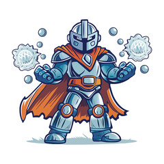 A flat style illustration showing a cosmic knight 