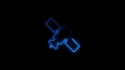 Fototapeta premium Neon blue outlined silhouette of a satellite representing space exploration and technology