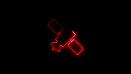 Neon satellite design in red illuminating against a black backdrop space technology communication symbol