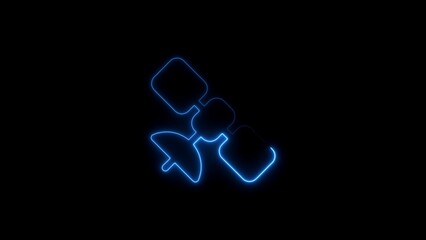 A blue neon style satellite icon depicting telecommunications and modern technology