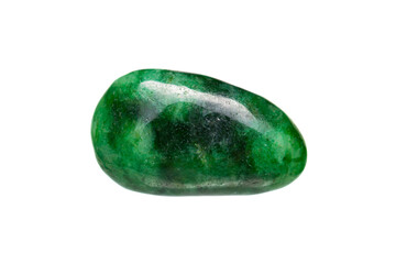 Polished jade (jadeite) gemstone on white background (selective focus)