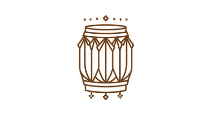 Ornate, stylized drum outline, brown line art, geometric design