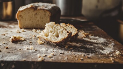Artisan Bread, Rustic Kitchen: Slices of Homemade Loaf on Wooden Board