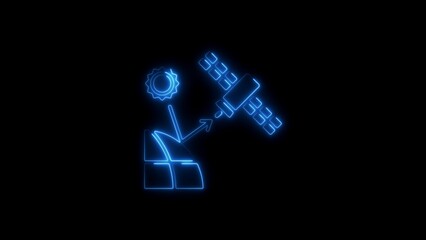 Neon illustration of satellite solar energy transfer and earth orbiting with dark background