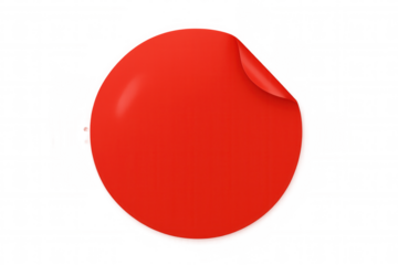 Red circular label showing a peeling or curling corner, perfect for promotional content. Provided with a transparent background