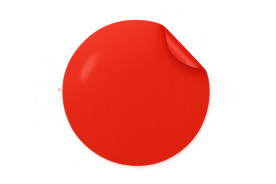 Red circular label showing a peeling or curling corner, perfect for promotional content. Provided with a transparent background