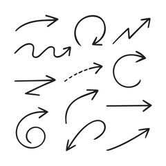 Obraz premium A hand-drawn collection of black and white arrow icons, symbols, and heart shapes for vector illustration design