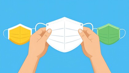 Hands holding different colored face masks