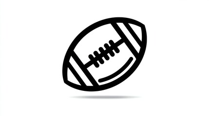A simple, black line art illustration of an American football, angled slightly, with a subtle drop shadow on a white background.  The laces are clearly depicted