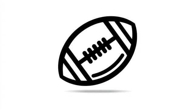 A simple, black line art illustration of an American football, angled slightly, with a subtle drop shadow on a white background. The laces are clearly depicted