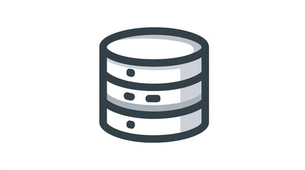Simple, stylized illustration of a database or server icon.  A stack of circular disks, outlined in dark gray, with light gray shading accents,  depicting data storage