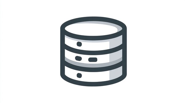 Simple, stylized illustration of a database or server icon.  A stack of circular disks, outlined in dark gray, with light gray shading accents,  depicting data storage
