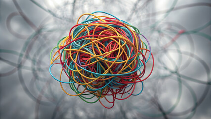 Attention disorder concept , multicolored wire tangle attention confusion thought disorder anxious
