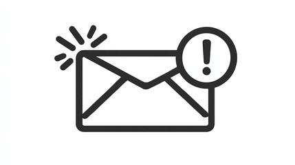 A simple line art illustration of an email with an exclamation mark in a circle indicating a notification or alert.  A burst effect near the envelope suggests urgency
