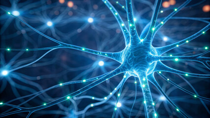 Vitamin B12 supplements concept ,neuron nerve pathway glowing after pill intake vitamin in neural network with electric signals