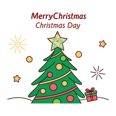 Cute Christmas Tree Illustration with Gift, Perfect for Holiday Cards