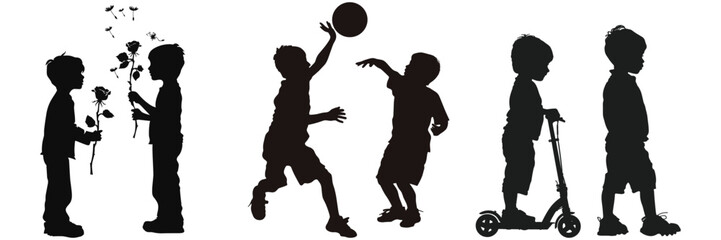 silhouette set of people in different activities and poses