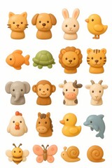 Obraz premium Collection of cute, stylized cartoon animal icons, perfect for educational materials and playful designs